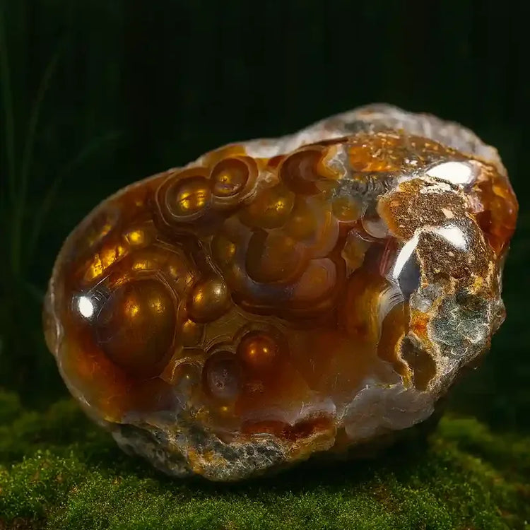 Agate de Feu naturelle Mexique iridescence flamboyante lithothérapie énergie créatrice passion ardente vitalité transformation chakra sacré reflets feu