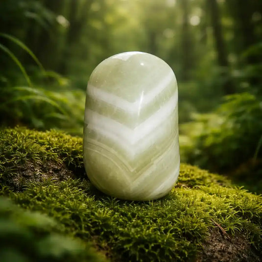 Prasiolite Chevron Brésil améthyste verte motif chevron lithothérapie alignement énergétique évolution spirituelle ouverture cœur chakra couronne