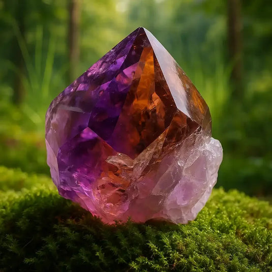 Amétrine Bolivie pierre bicolore rare violet jaune lithothérapie harmonie mentale prospérité créative fusion énergies chakra plexus solaire couronne