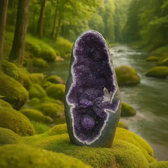 Améthyste Géode d'Uruguay violette sanctuaire naturel lithothérapie purification harmonisation énergétique rechargement pierres chakra couronne