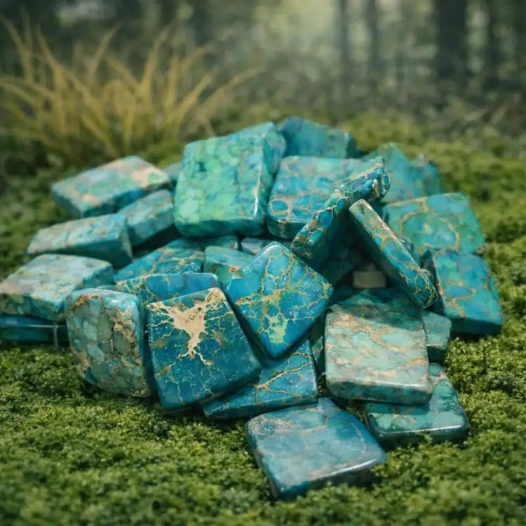 Jaspe Bleu Impérial du Brésil sur mousse - Pierre de lithothérapie pour ancrage céleste et sérénité