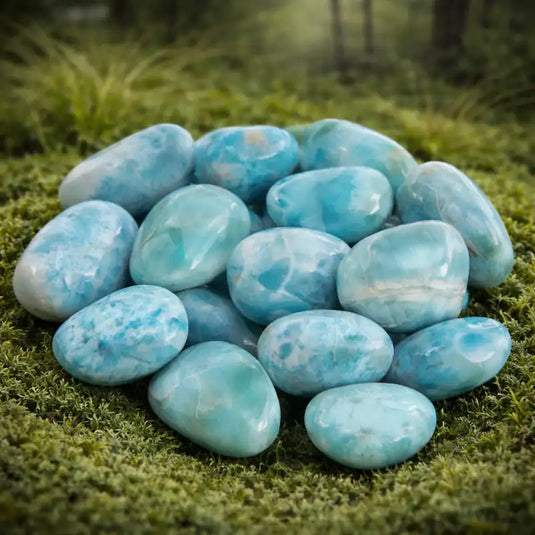 Larimar naturel pectolite bleue République Dominicaine lithothérapie chakra gorge expression authentique paix intérieure apaisement émotionnel