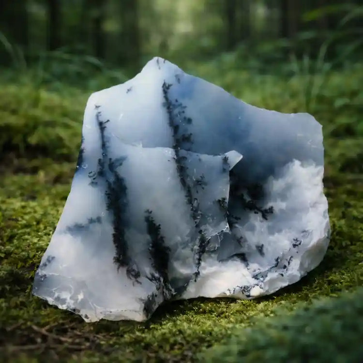 Merlinite naturelle Psilomelane Nouveau-Mexique calcédoine dendritique lithothérapie magie alchimie intérieure éveil spirituel équilibre dualité