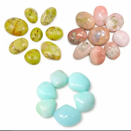 Opale des Andes naturelle Pérou bleue verte rose lithothérapie sérénité multi-dimensionnelle chakras cœur gorge expression émotionnelle paix communication