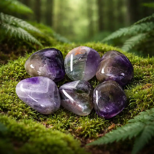 Amegreen Prasiolite-Améthyste Brésil pierre rare verte violette lithothérapie guérison émotionnelle alignement chakras cœur-couronne paix intérieure