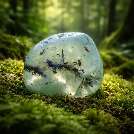 Prehnite Afrique du Sud pierre verte translucide lithothérapie prédiction intuitive paix profonde amour inconditionnel chakra cœur troisième œil