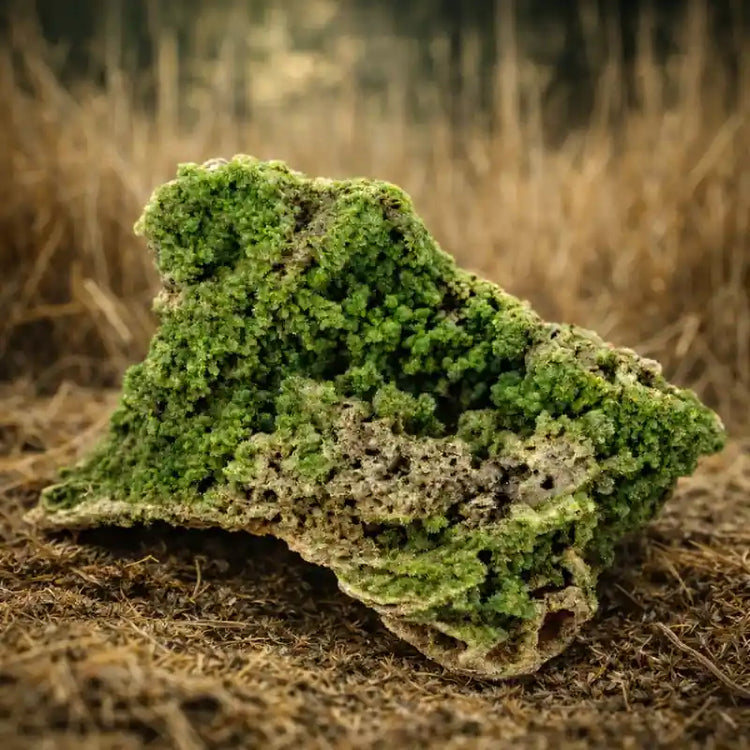 Pyromorphite Chine pierre verte cristallisée hexagonale lithothérapie manifestation désirs prospérité matérielle énergie vitale chakra plexus solaire