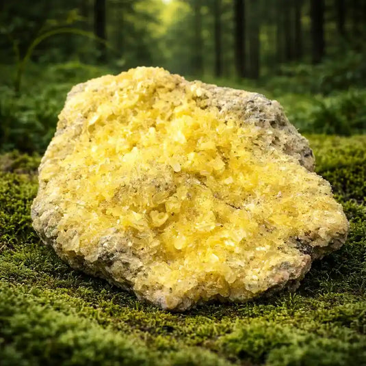 Soufre Natif Sicile jaune cristallin vertus détoxification énergétique puissante favorise changement transformation dissolution blocages purification pollution psychique lithothérapie