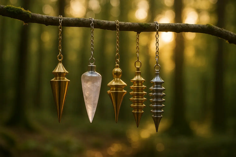 Divers pendules accrochés à une branche sur fond de nature - Collection