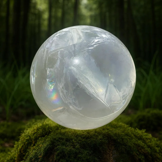 Quartz Girasol opalescent du Brésil sur mousse naturelle - Pierre de lithothérapie pour sérénité et communication intuitive