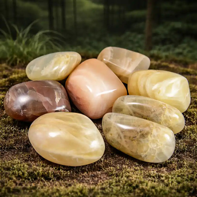 Pierre de Lune Adulaire du Sri Lanka blanche laiteuse reflets bleus lithothérapie féminité sacrée intuition lunaire cycles féminins chakra sacré troisième œil