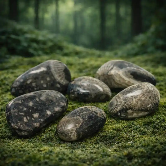 Pierre du Vatican de Frosterley Angleterre UK marbre noir fossiles lithothérapie communication spirituelle transformation harmonieuse connexion divine chakra