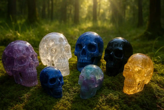 Variété de crâne de cristaux sur fond de nature - Collection