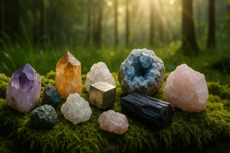 Variétés de cristaux bruts sur fond de nature - Collection