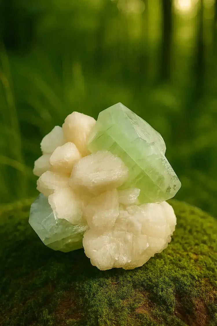 Apophyllite verte su Stilbite d'Inde-Collection