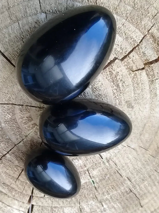 Œuf Tantra Yoni en Obsidienne noire du Mexique Kit 3 tailles