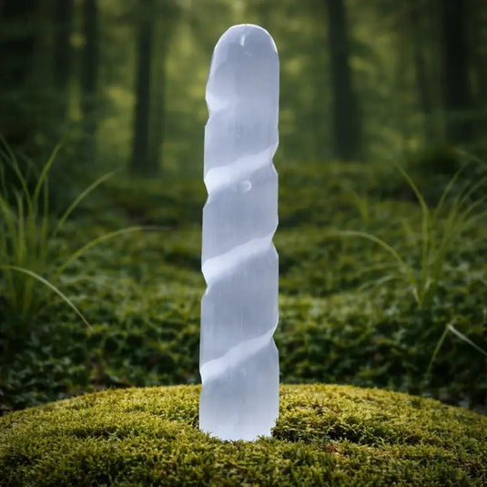 Pointe de massage & acupression en Sélénite blanche pour libération et purification des centres énergétiques