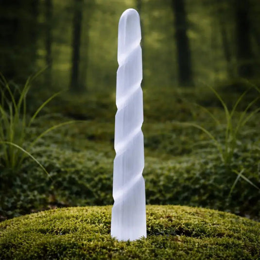 Pointe massage acupression Sélénite blanche Maroc - Outil lithothérapie purification chakras et centre énergétique