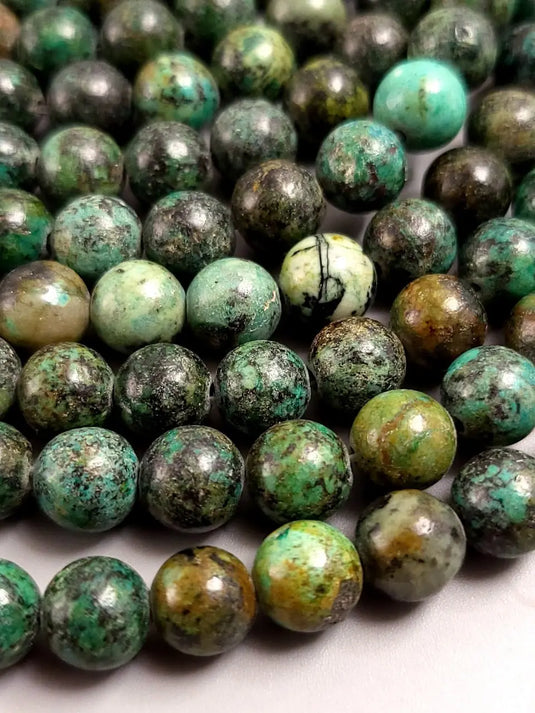 Perles de pierre verte et brune tachetée, jade ou similaire, collection Turquoise d’Afrique