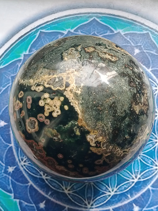 Sphère Jaspe Orbiculaire Grade A ++++ Diamètre 9cm Sphère Jaspe Orbiculaire