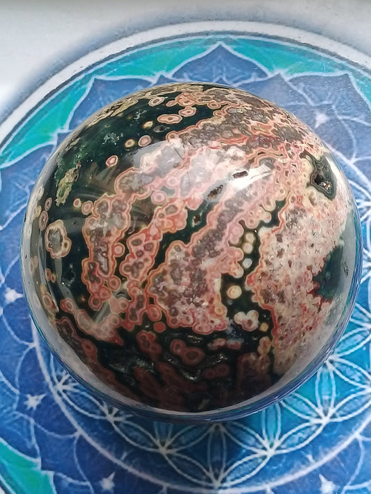 Sphère Jaspe Orbiculaire Grade A ++++ Diamètre 9cm Sphère Jaspe Orbiculaire