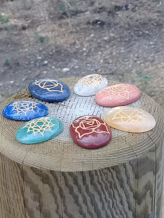 Kit 7 Chakras forme ovale dans sa boite Kit 7 Chakras forme ovale