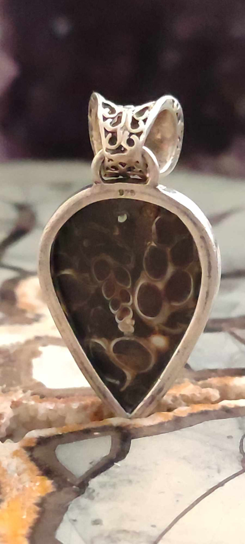 Chargez l&#39;image dans la visionneuse de la galerie, Agate Turitelle d&#39;Uruguay pendentif monté sur argent 925 Grade A++++ Agate Turitelles fossile pendentif Dans la besace du p&#39;tit Poucet (Boutique Officielle)
