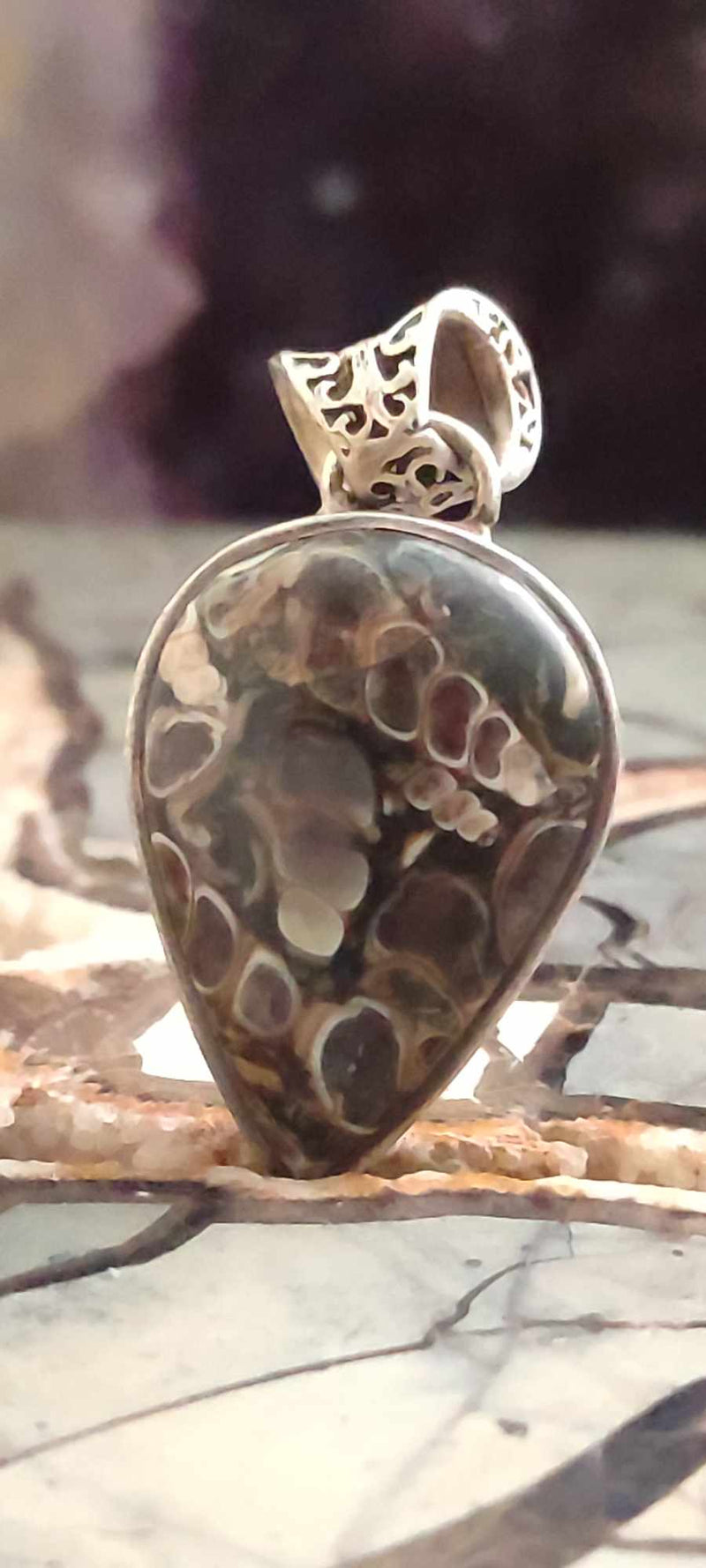 Chargez l&#39;image dans la visionneuse de la galerie, Agate Turitelle d&#39;Uruguay pendentif monté sur argent 925 Grade A++++ Agate Turitelles fossile pendentif Dans la besace du p&#39;tit Poucet (Boutique Officielle)
