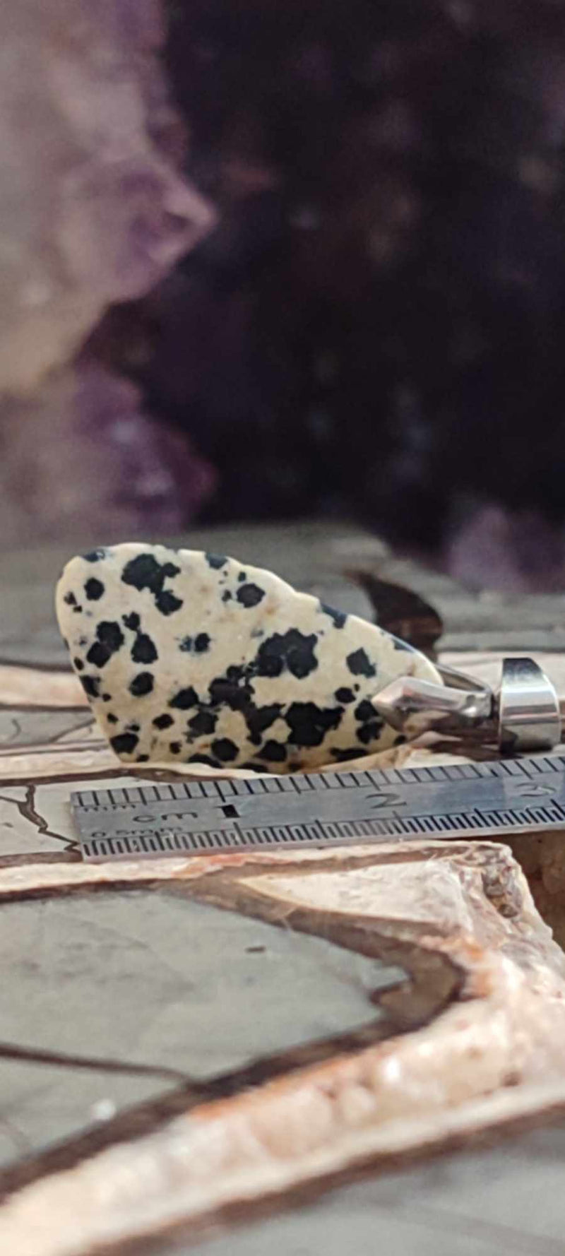 Chargez l&#39;image dans la visionneuse de la galerie, Jaspe dalmatien du Brésil pendentif Grade A++++ (fourni avec cordon)
