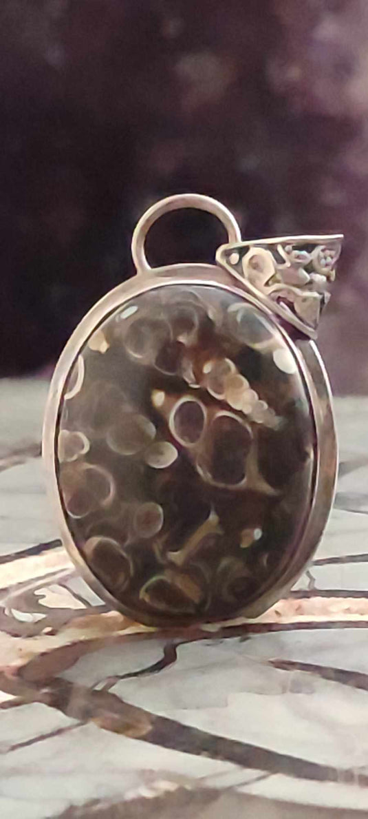 Agate Turitelle d'Uruguay, pendentif monté sur Argent 925 Grade A++++ Agate Turitelles fossile pendentif Dans la besace du p'tit Poucet (Boutique Officielle)