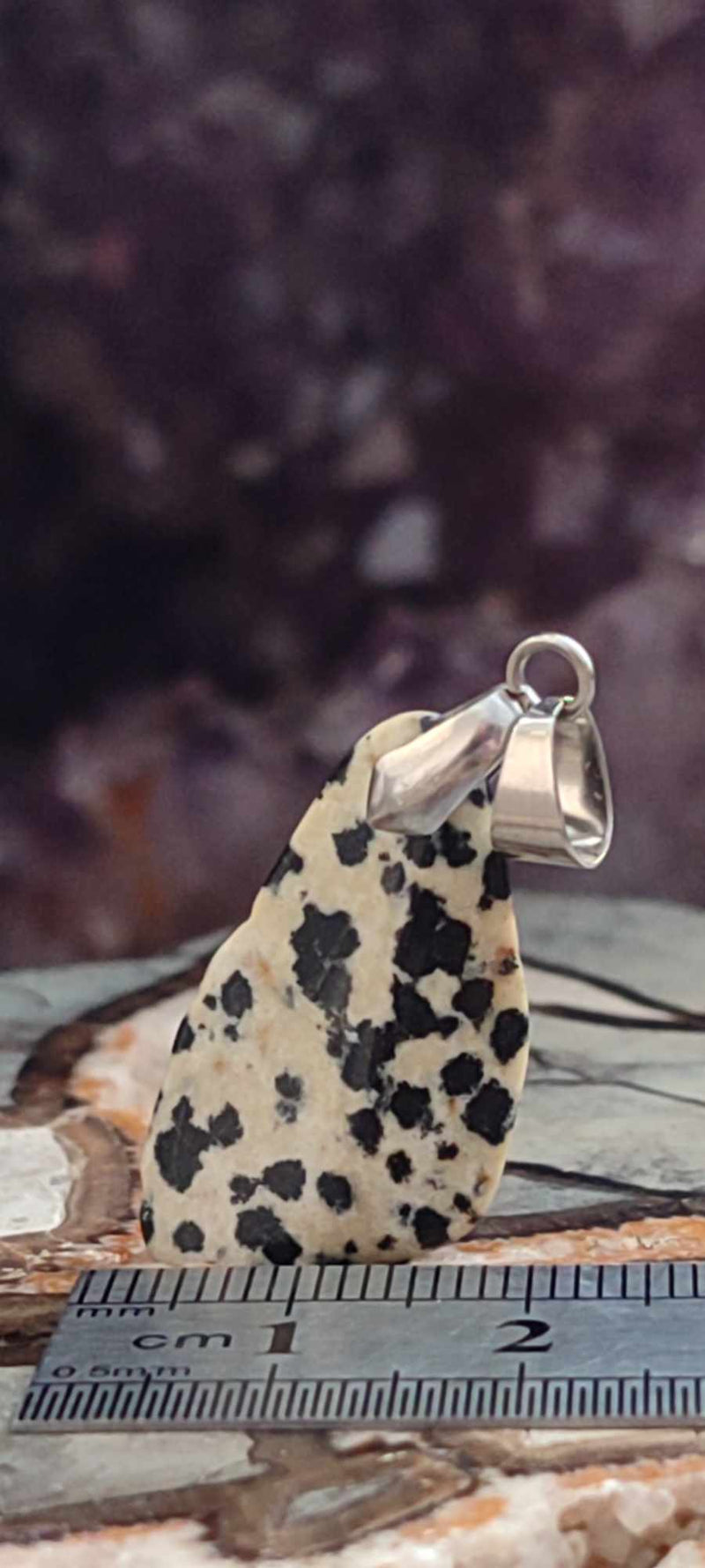 Chargez l&#39;image dans la visionneuse de la galerie, Jaspe dalmatien du Brésil pendentif Grade A++++ (fourni avec cordon)
