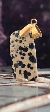 Jaspe dalmatien du Brésil pendentif Grade A++++ (fourni avec cordon)