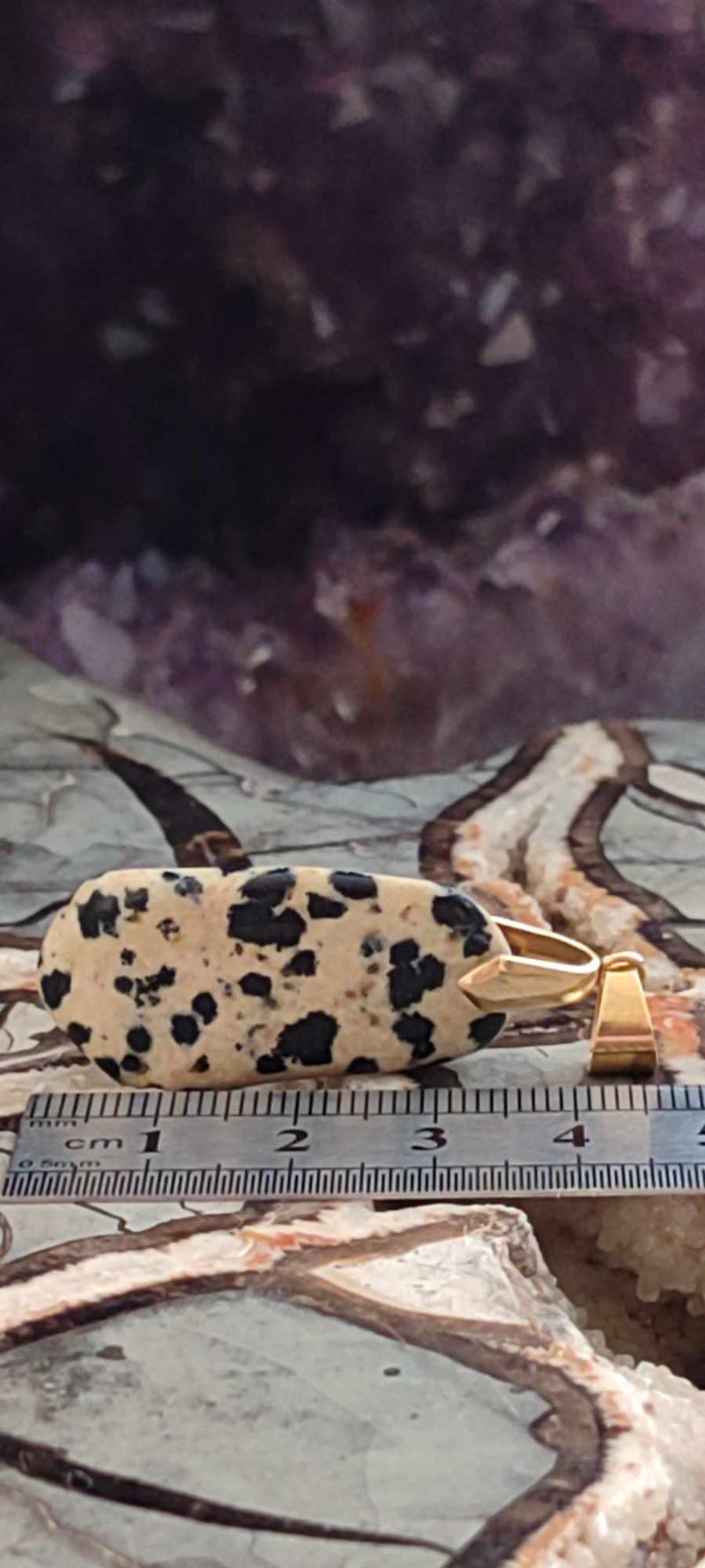 Chargez l&#39;image dans la visionneuse de la galerie, Jaspe dalmatien du Brésil pendentif Grade A++++ (fourni avec cordon)
