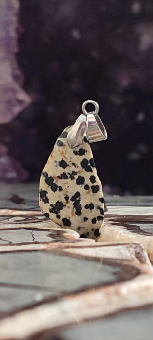 Jaspe dalmatien du Brésil pendentif Grade A++++ (fourni avec cordon) Jaspe dalmatien pendentif Dans la besace du p'tit Poucet (Boutique Officielle)