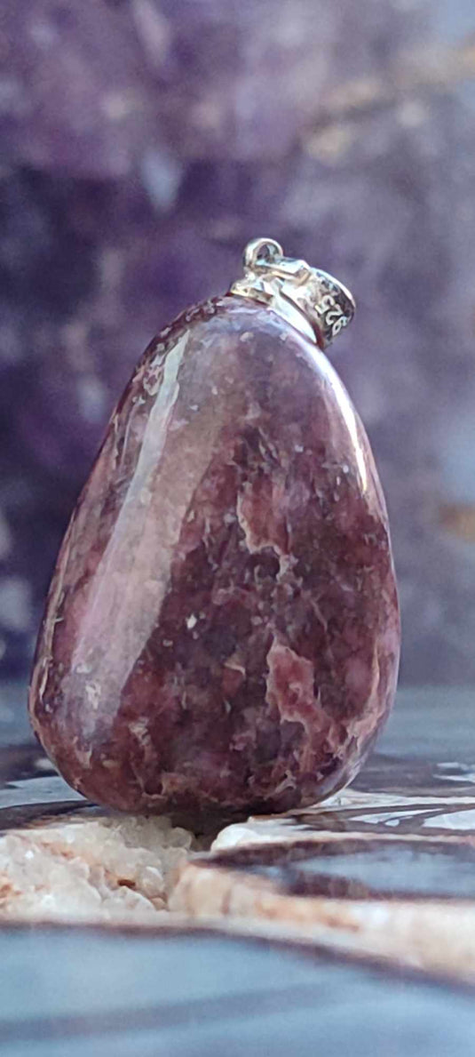 Rhodonite du Pérou pendentif Grade A++++ monté Argt925 (fourni avec cordon) Rhodonite pendentif bélière Argent 925 Dans la besace du p'tit Poucet (Boutique Officielle)