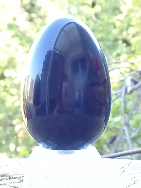 Tantra-Yoni-Ei aus schwarzem Obsidian aus Mexiko. Großes Modell