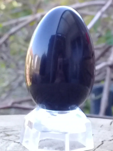 Tantra-Yoni-Ei aus schwarzem Obsidian aus Mexiko. Großes Modell