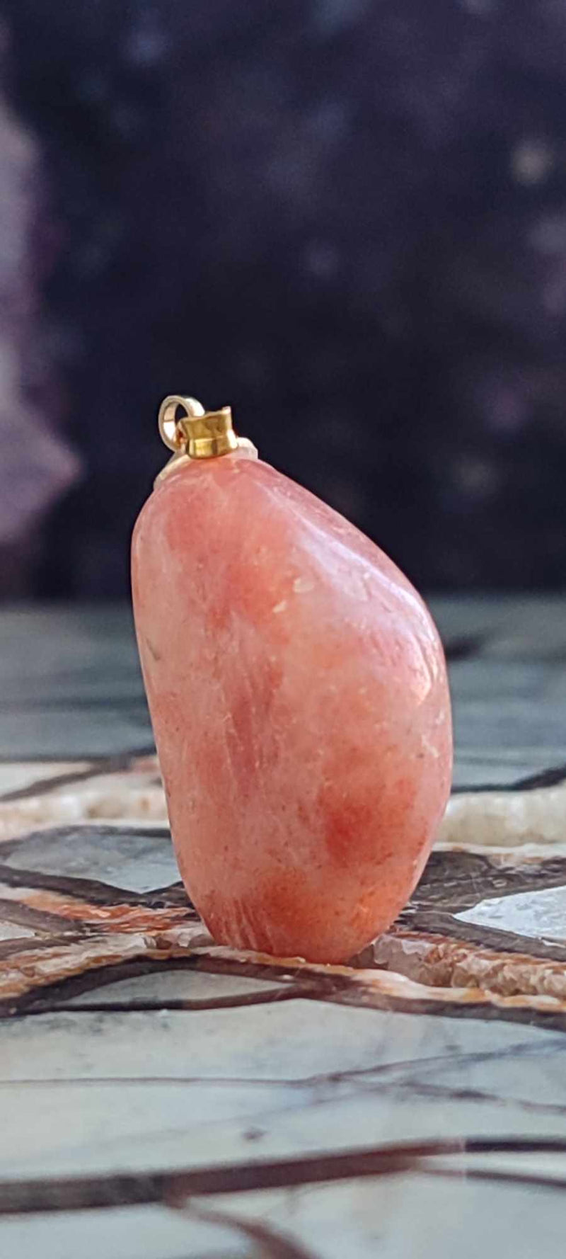 Laden Sie das Bild in Galerie -Viewer, Pierre du soleil Héliolite du Brésil pendentif Grade A++++ (fourni avec cordon) Pierre du soleil héliolite pendentif Dans la besace du p&#39;tit Poucet (Boutique Officielle)
