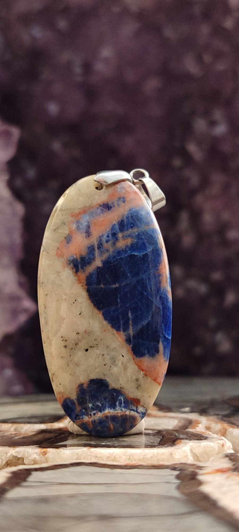 Загрузить изображение в просмотрщик галереи, Sodalite coucher de soleil du Brésil pendentif Grade A++++ &quot;Rare&quot; Sodalite coucher de soleil Sodalite/Calcite orange pendentif Dans la besace du p&#39;tit Poucet (Boutique Officielle)
