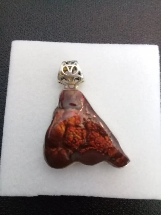 Agate de feu du Mexique (RARE) pendentif 51.45Cts Grade AAAA monté sur Argt925 (Fourni avec cordon) Agate de feu pendentif
