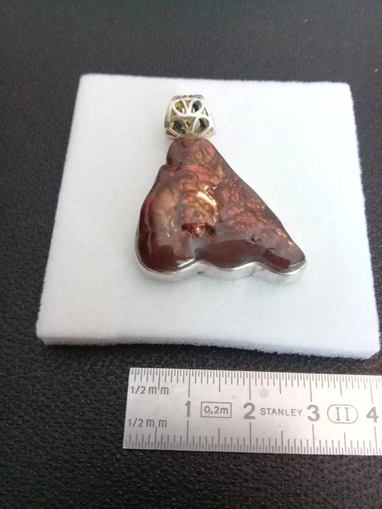 Agate de feu du Mexique (RARE) pendentif 51.45Cts Grade AAAA monté sur Argt925 (Fourni avec cordon) Agate de feu pendentif