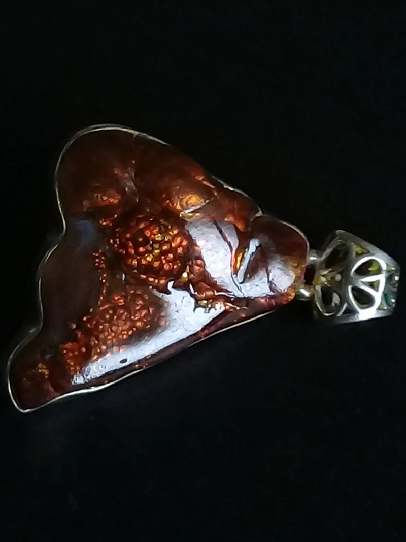 Carica immagine in Galleria Viewer, Agate de feu du Mexique (RARE) pendentif 51.45Cts Grade AAAA monté sur Argt925 (Fourni avec cordon) Agate de feu pendentif Dans la besace du p&#39;tit Poucet   
