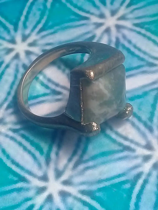 Agate mousse bague montée sur argent 925 Grade A ++++ Diamètre 16 Bague Agate mousse Diam 16