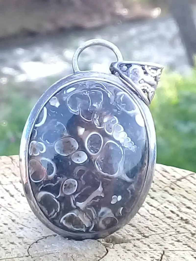 Chargez l&#39;image dans la visionneuse de la galerie, Agate Turitelle d’Uruguay pendentif monté sur Argent 925 Grade A++++ Agate Turitelles fossile pendentif
