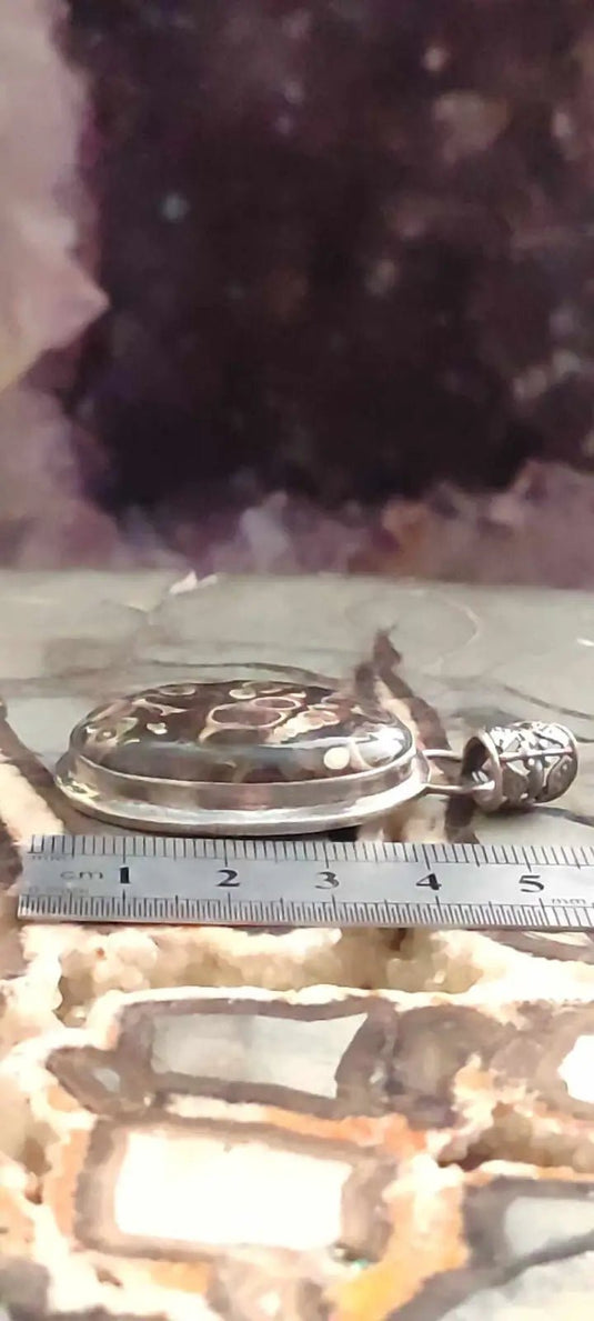 Agate Turitelle d’Uruguay pendentif monté sur Argent 925 Grade A++++ Agate Turitelles fossile pendentif