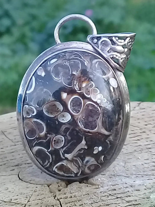 Agate Turitelle d’Uruguay pendentif monté sur Argent 925 Grade A++++ Agate Turitelles fossile pendentif