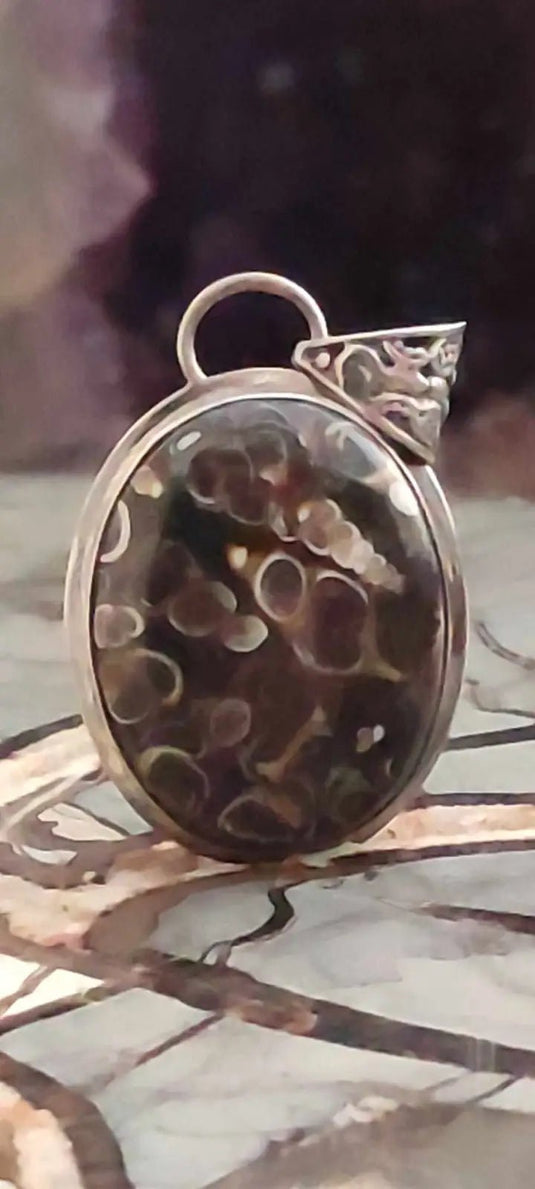 Agate Turitelle d’Uruguay pendentif monté sur Argent 925 Grade A++++ Agate Turitelles fossile pendentif