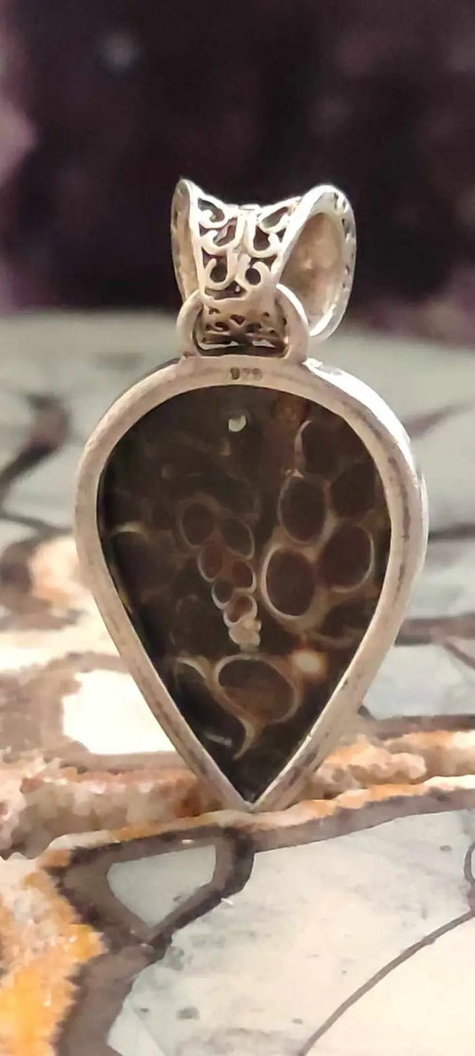 Agate Turitelle d’Uruguay pendentif monté sur argent 925 Grade A++++ Agate Turitelles fossile pendentif