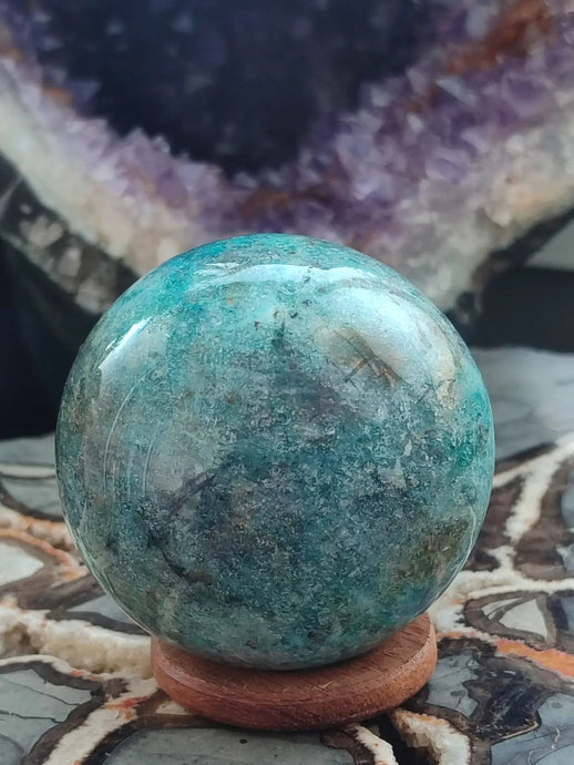 Apatite bleue de Madagascar - Sphère Ø 665mm ~465g - Grade Prémium Apatite bleue sphère