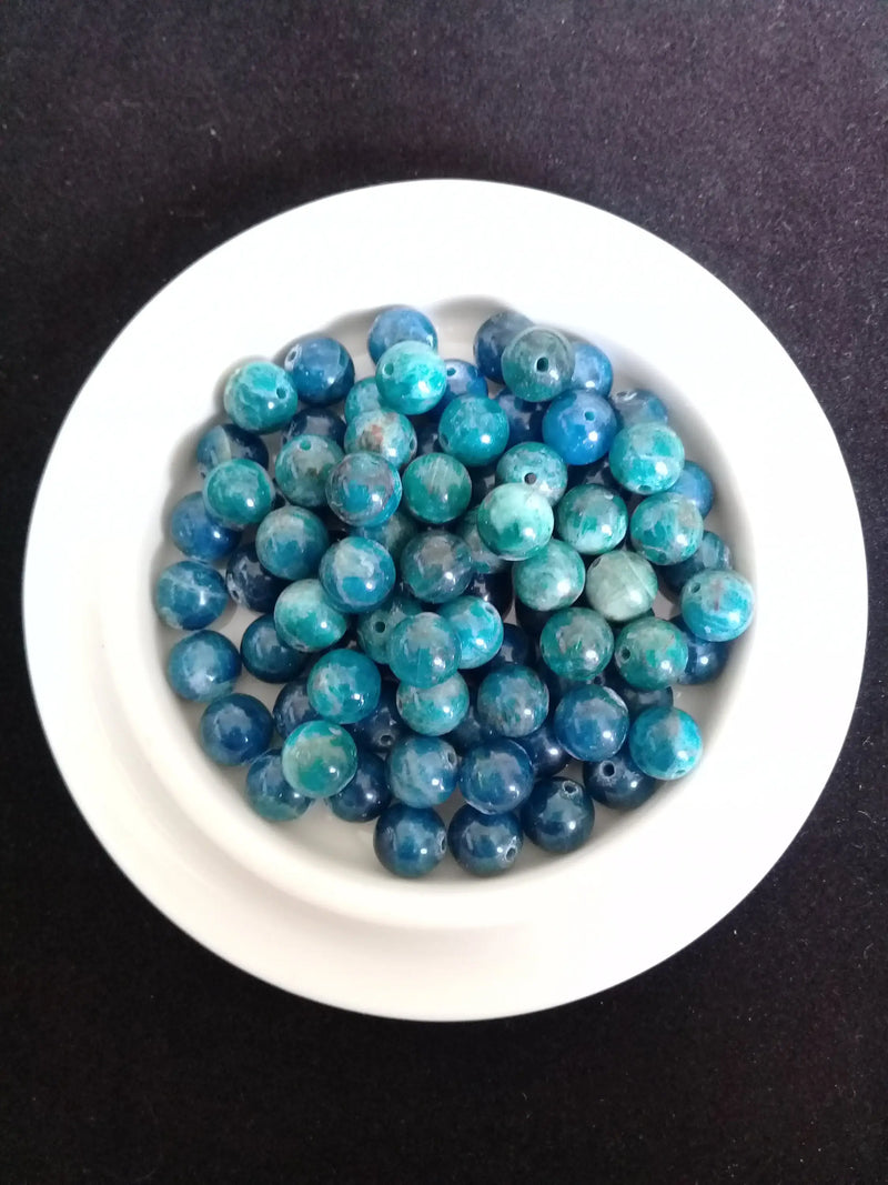 Cargue la imagen en el visor de la galería, Apatite bleue du Brésil perle Grade A++++ Prix perle à l’unité Apatite bleue du Brésil perle 8mm Dans la besace du p&#39;tit Poucet   
